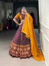 Wine Colour Tussar Silk Bandhej And Patola Print With Foil Work Lehenga With Blouse Dupatta Suppliers In India